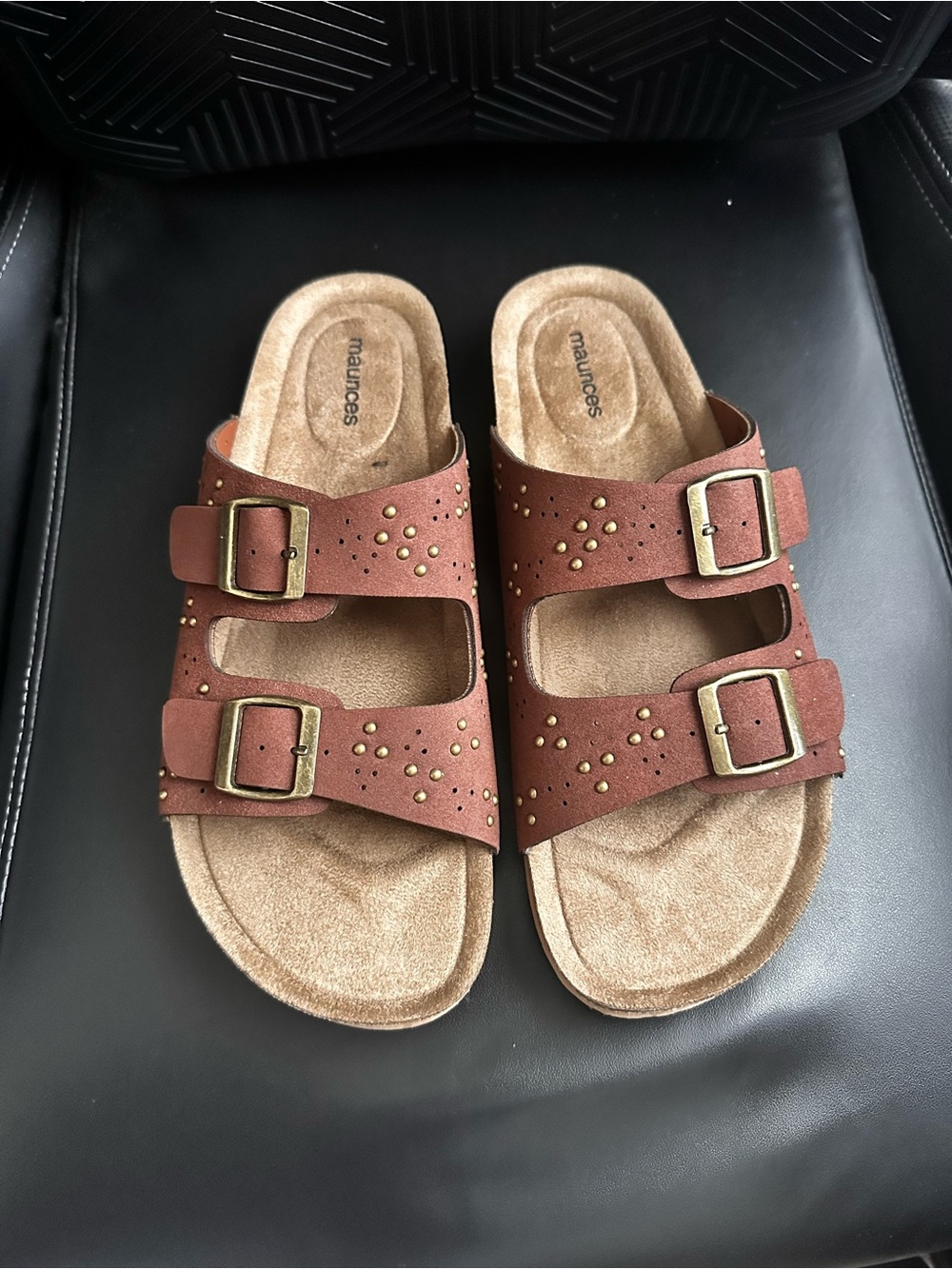 Brand new! Maurices Brown Double-Buckle Stud Slide Sandals